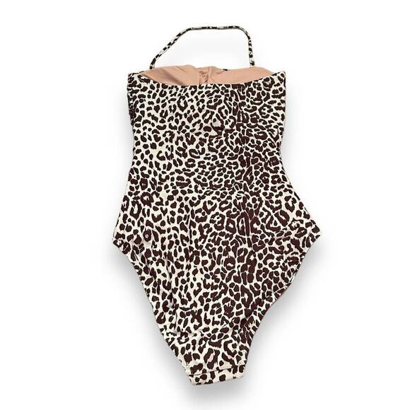 NWT J.Crew Leopard Print Bandeau Ruched One Piece Halter Swimsuit 0 Brown #2886 - Picture 5 of 12